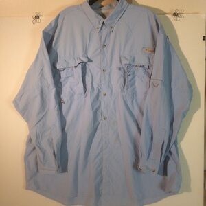 Columbia PFG Shirt Light Blue Vented Rear Mesh Outdoor Fishing Top Long Sleeve